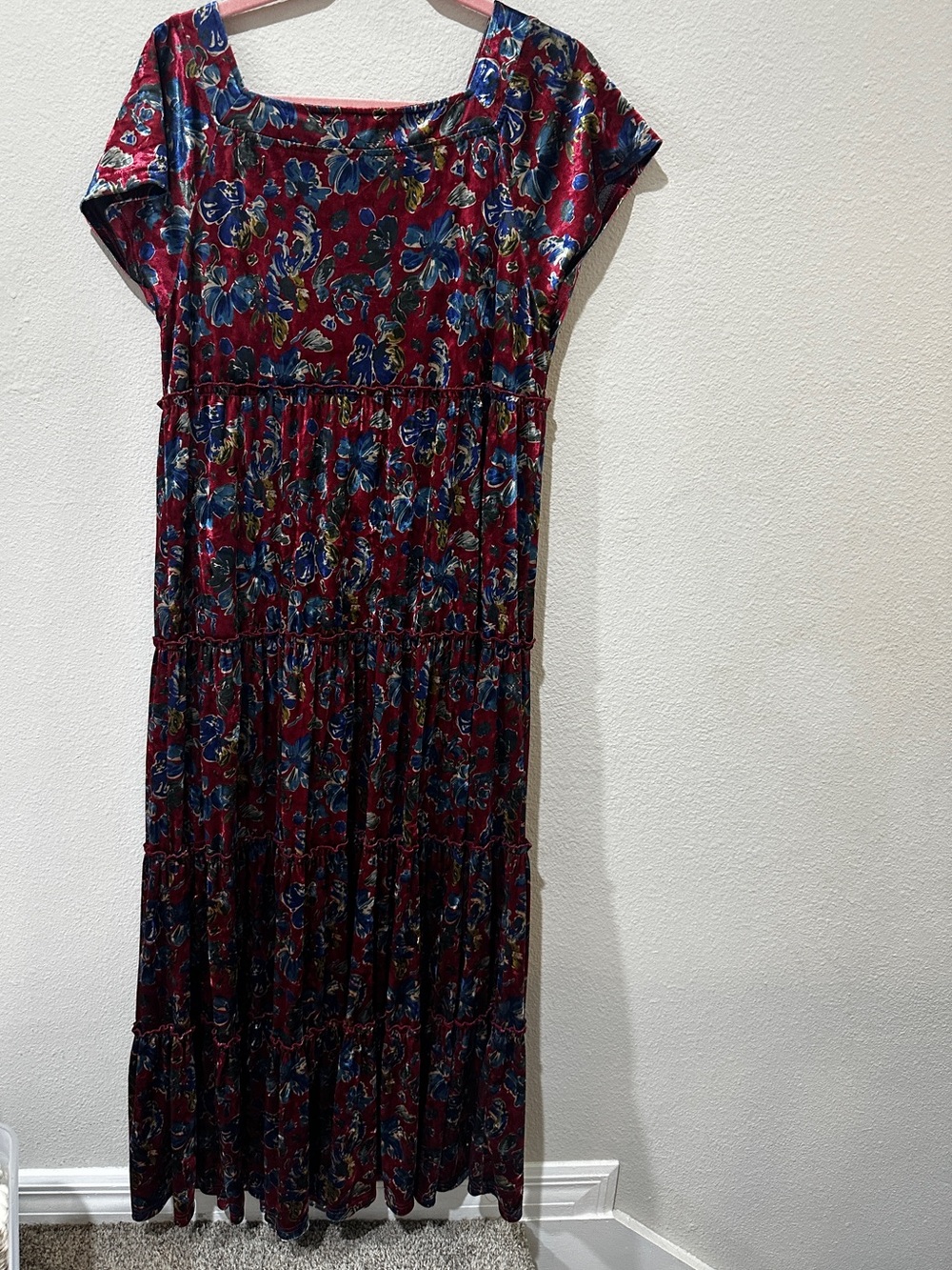 NATURAL LIFE Burgundy Floral Tiered Maxi Dress